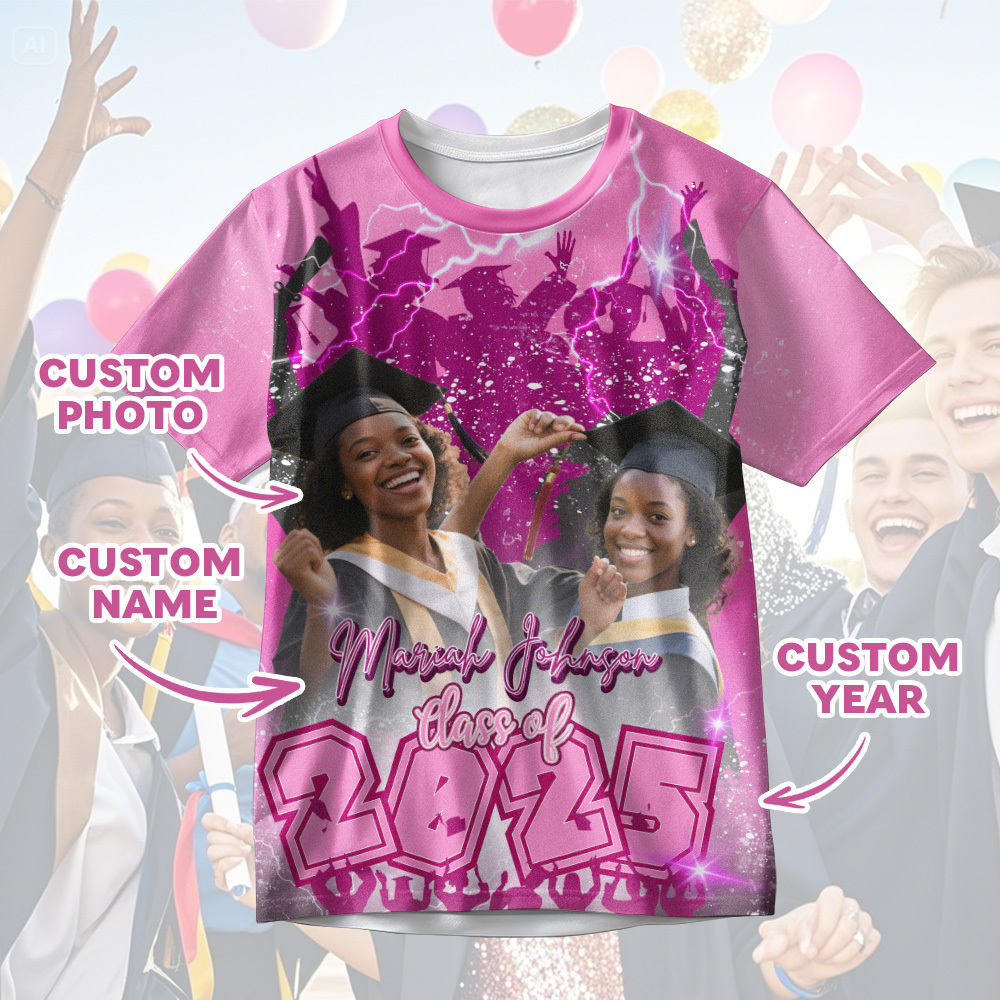 Custom 3D Graduation Shirt Personalized with Name & Year Gift for Her