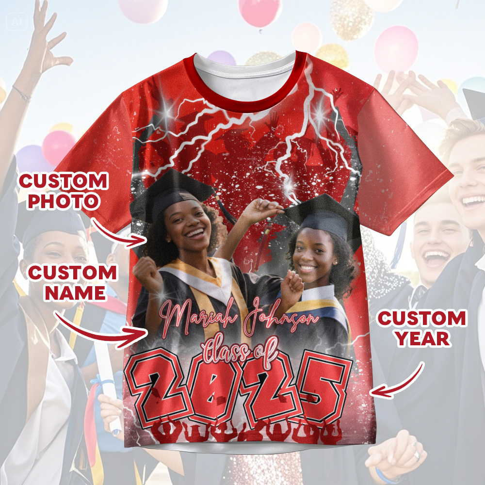 Custom 3D Graduation Shirt Personalized with Name & Year Gift for Her