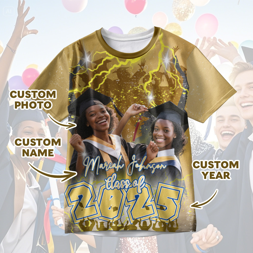 Custom 3D Graduation Shirt Personalized with Name & Year Gift for Her