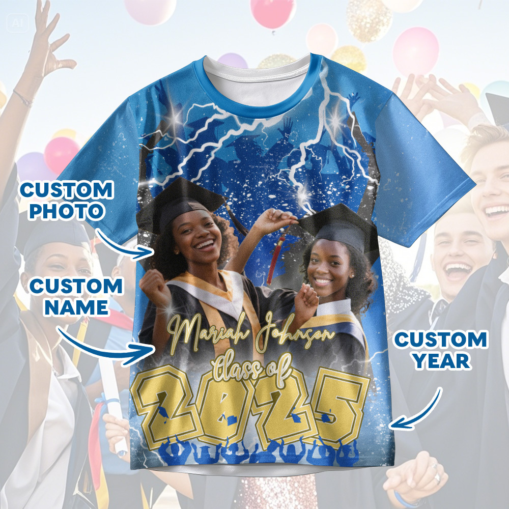 Custom 3D Graduation Shirt Personalized with Name & Year Gift for Her