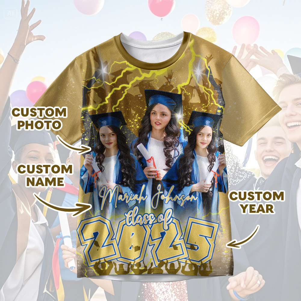 Custom 3D Graduation Shirt Personalized with Name & Year Gift for Her