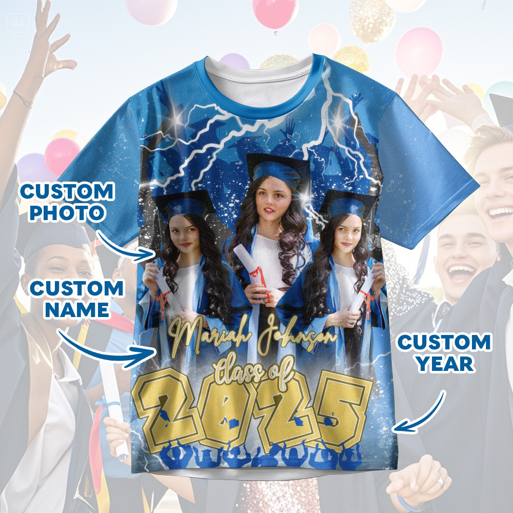 Custom 3D Graduation Shirt Personalized with Name & Year Gift for Her