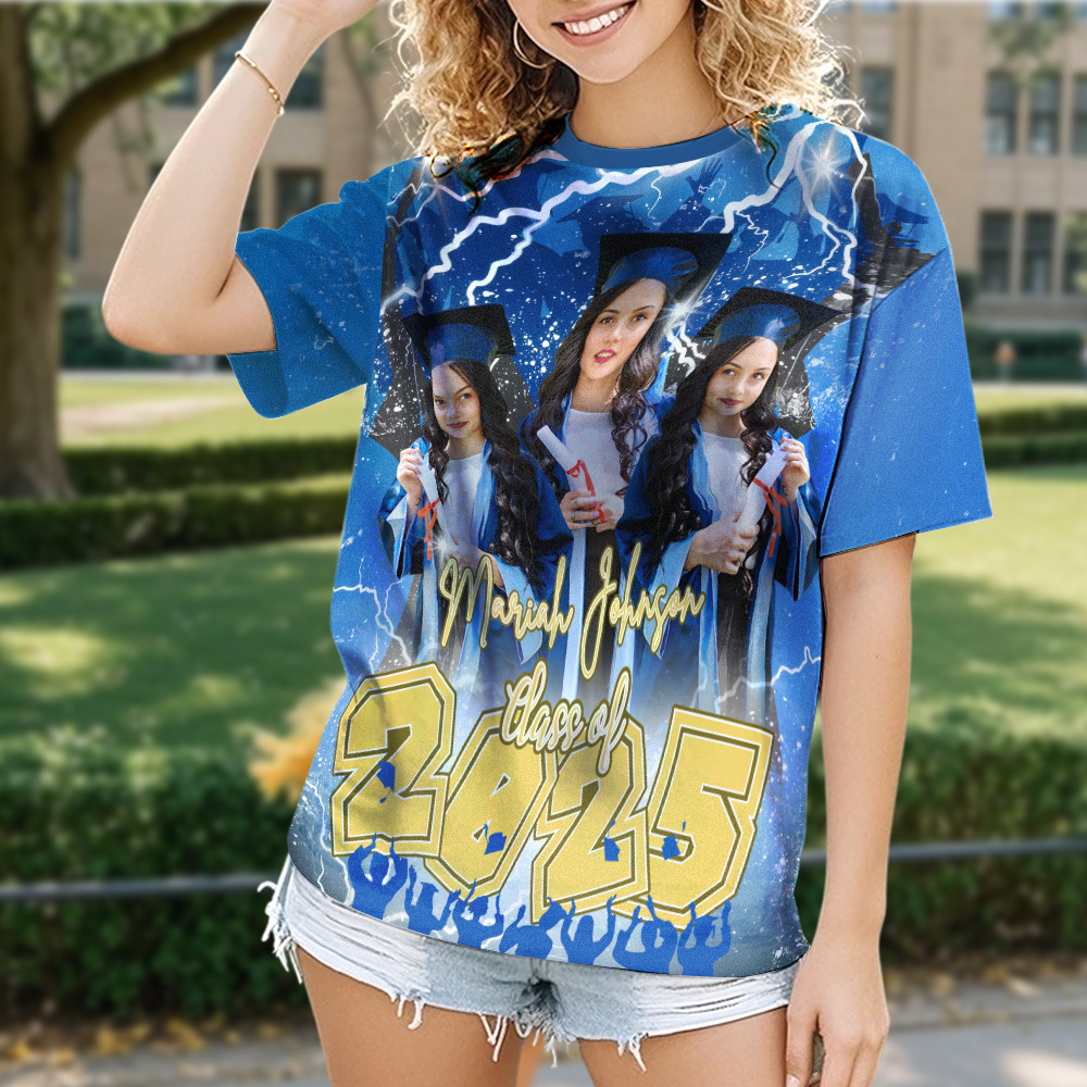 Custom 3D Graduation Shirt Personalized with Name & Year Gift for Her