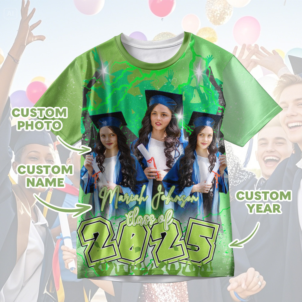 Custom 3D Graduation Shirt Personalized with Name & Year Gift for Her