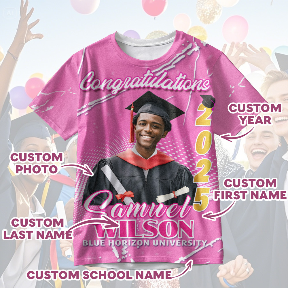 Custom 3D Graduation T-shirt Personalized Name & Year T-shirt Graduation Gift for Him