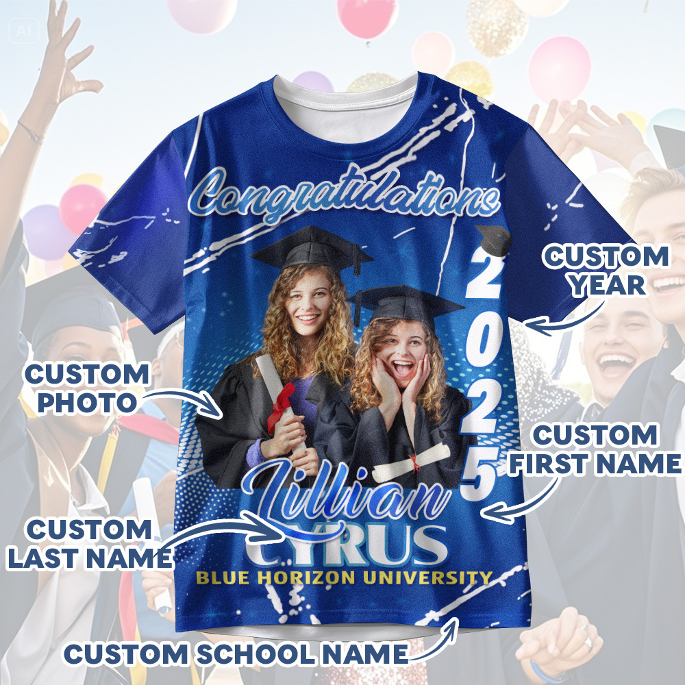 Custom 3D Graduation T-shirt Personalized Name & Year T-shirt Graduation Gift for Him