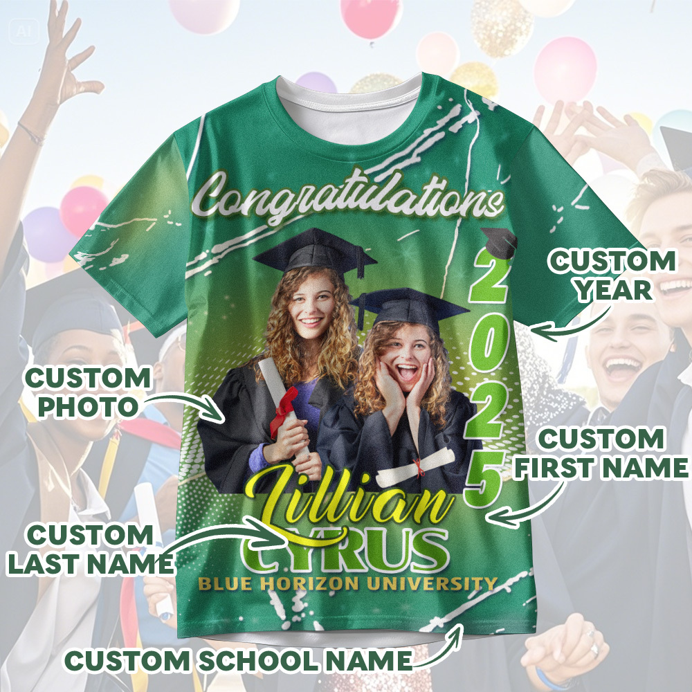 Custom 3D Graduation T-shirt Personalized Name & Year T-shirt Graduation Gift for Him