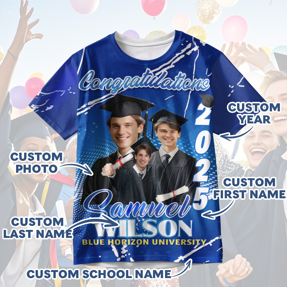 Custom 3D Graduation T-shirt Personalized Name & Year T-shirt Graduation Gift for Him