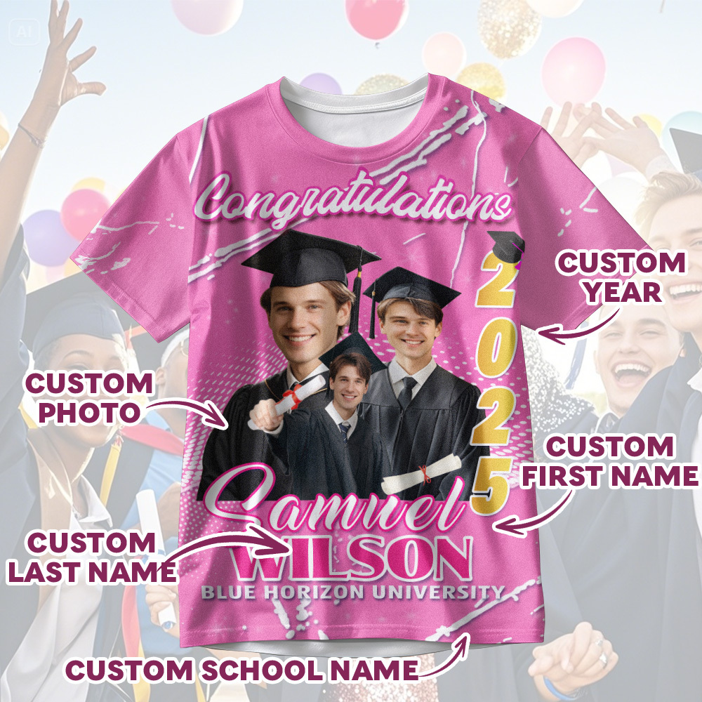 Custom 3D Graduation T-shirt Personalized Name & Year T-shirt Graduation Gift for Him