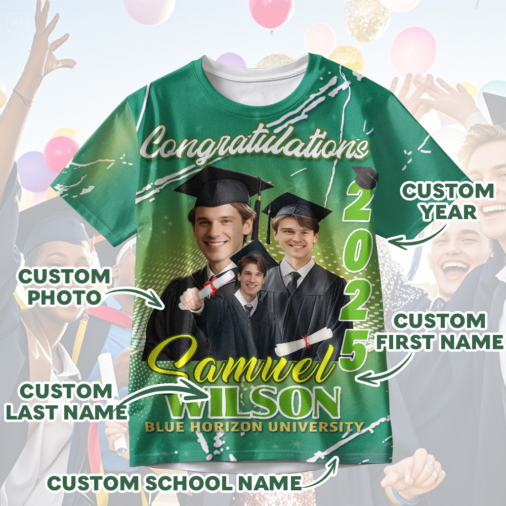 Custom 3D Graduation T-shirt Personalized Name & Year T-shirt Graduation Gift for Him