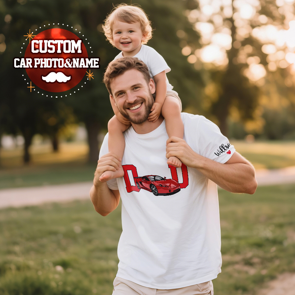 Personalized T-shirt Embroidered Custom Car Photo with Cool Dad Design Attractive Father's Day Gift
