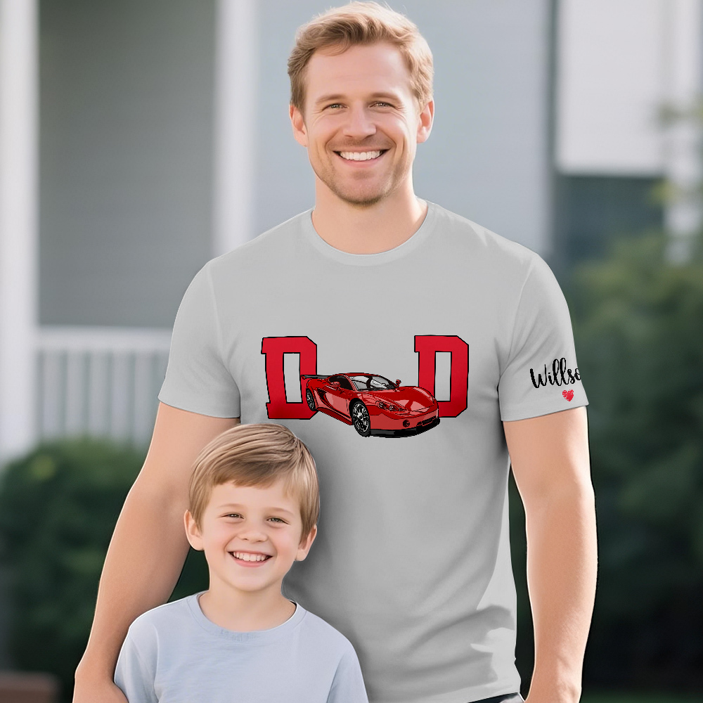 Personalized T-shirt Embroidered Custom Car Photo with Cool Dad Design Attractive Father's Day Gift