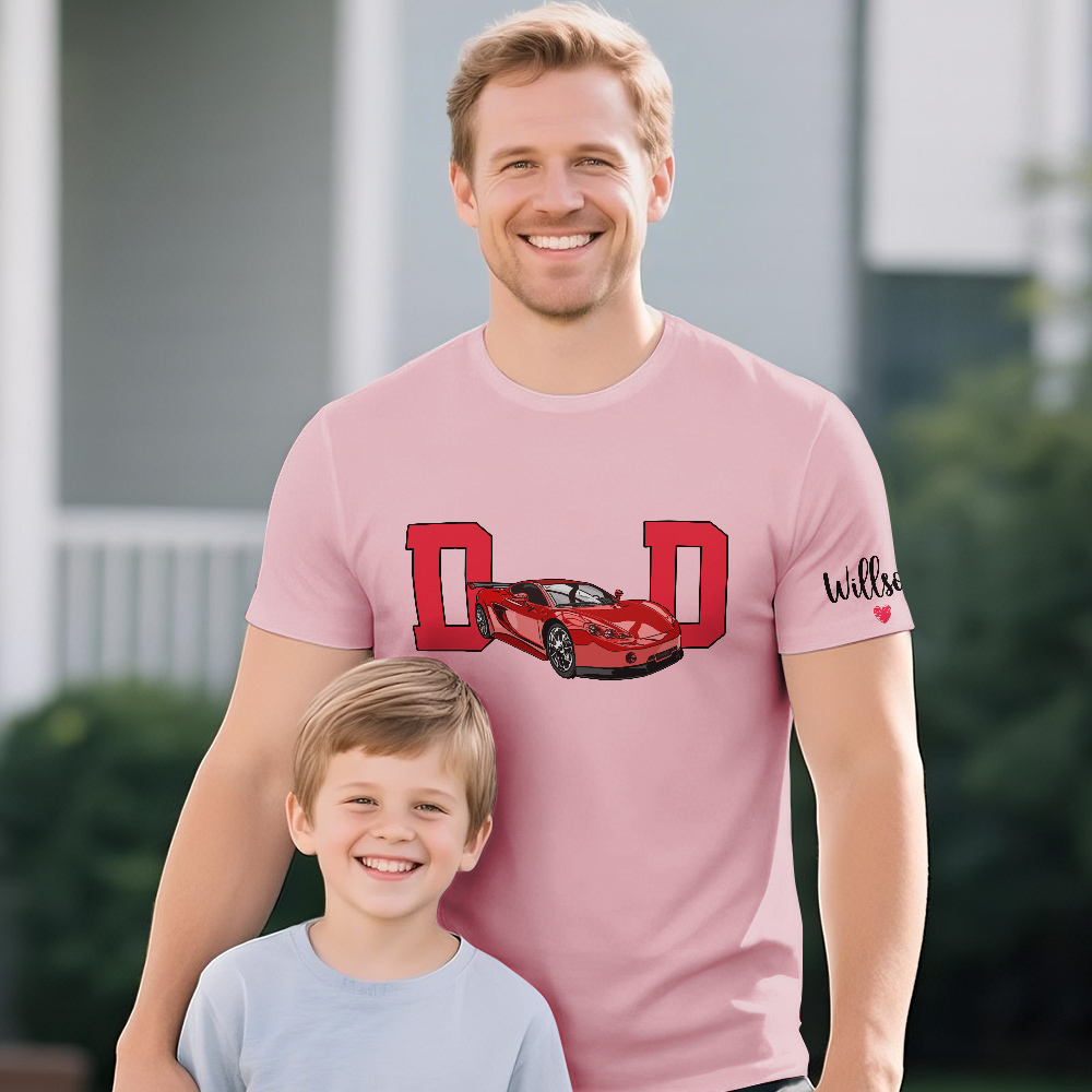 Personalized T-shirt Embroidered Custom Car Photo with Cool Dad Design Attractive Father's Day Gift