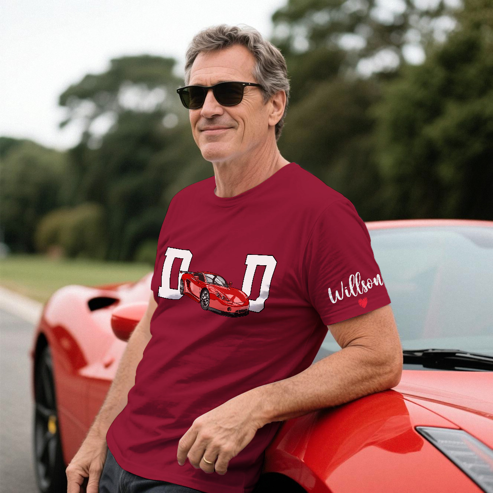 Personalized T-shirt Embroidered Custom Car Photo with Cool Dad Design Attractive Father's Day Gift