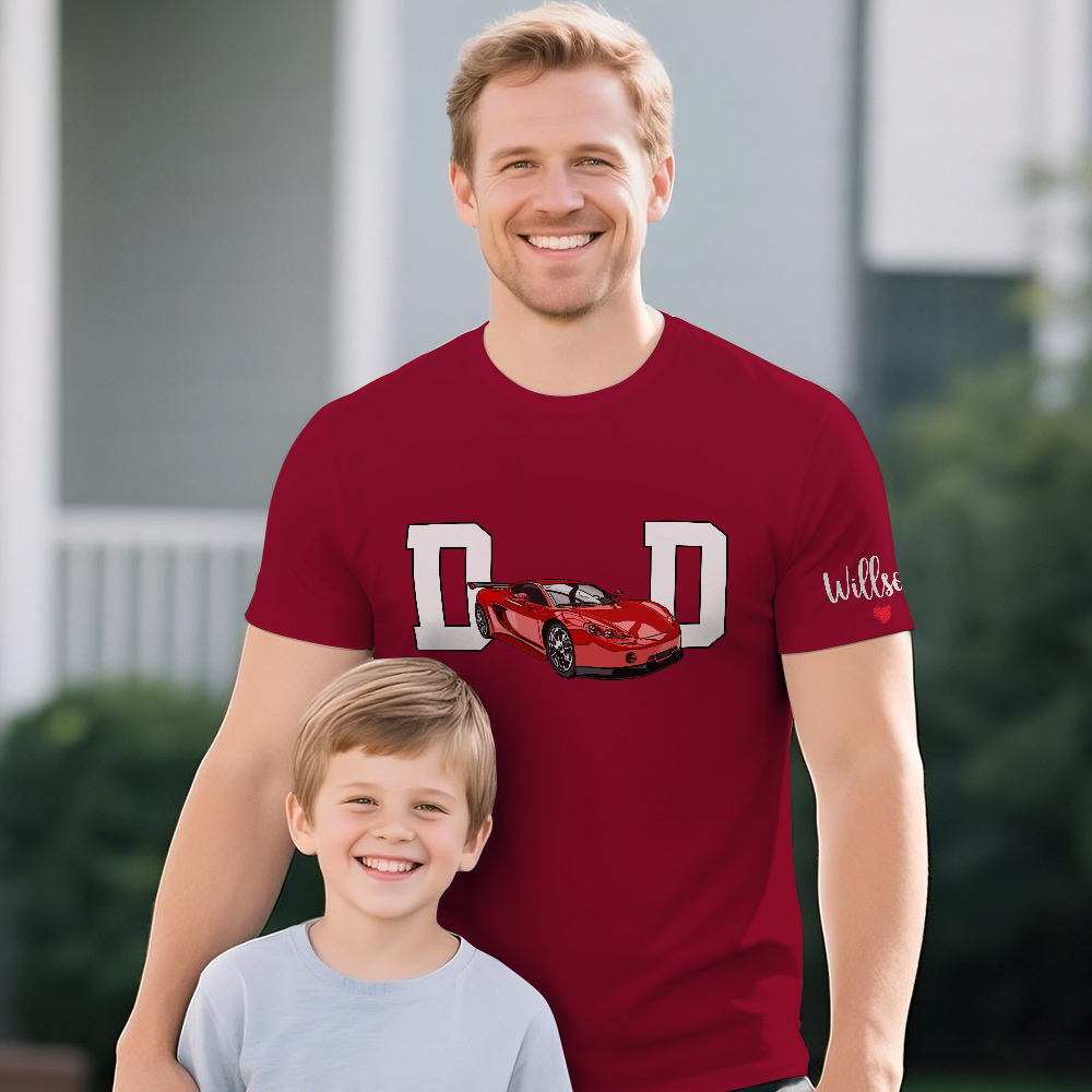 Personalized T-shirt Embroidered Custom Car Photo with Cool Dad Design Attractive Father's Day Gift