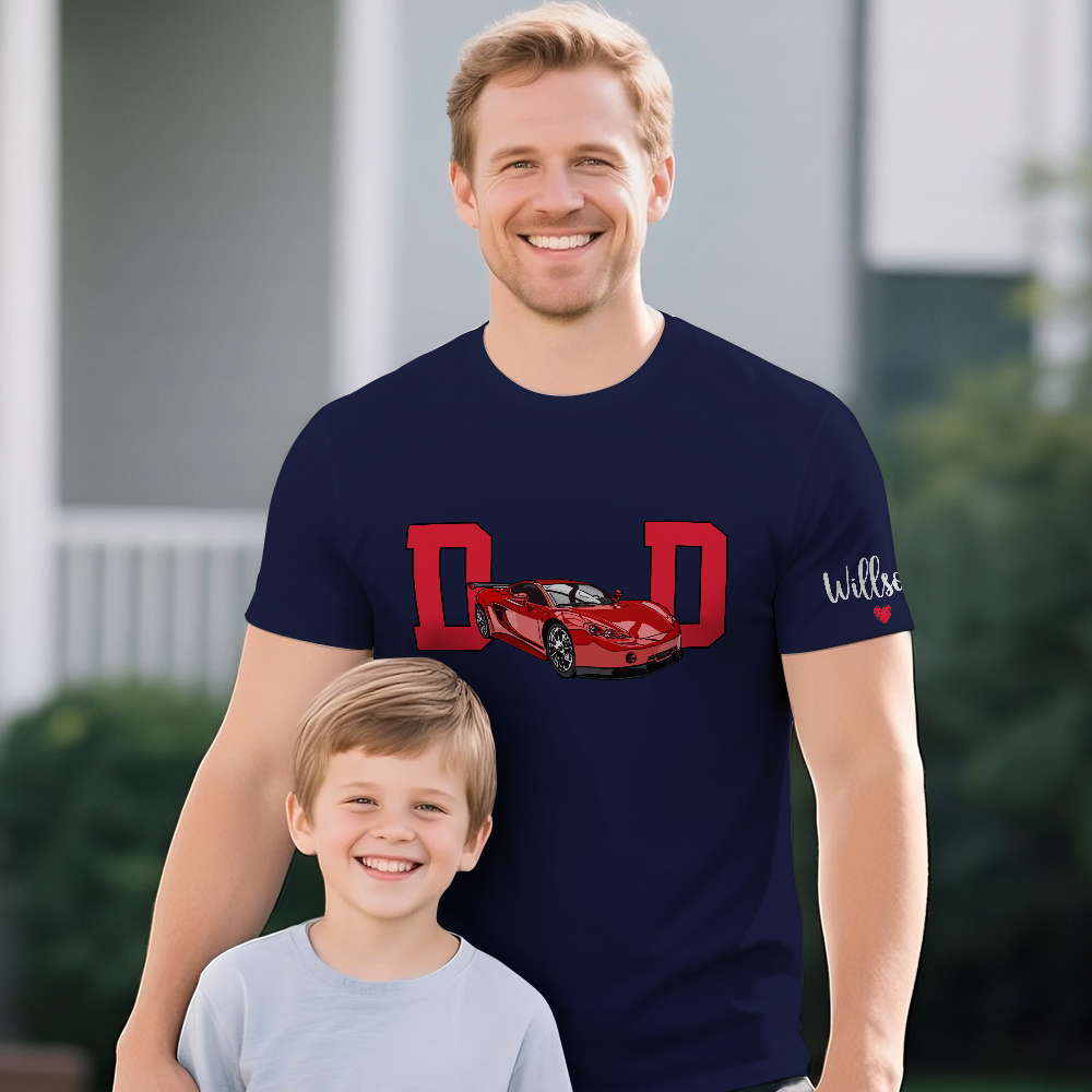 Personalized T-shirt Embroidered Custom Car Photo with Cool Dad Design Attractive Father's Day Gift