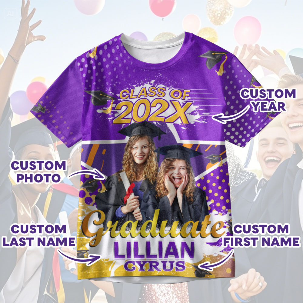 Custom 3D Graduation T-shirt Personalized Name & Year T-shirt Graduation Gift for Him