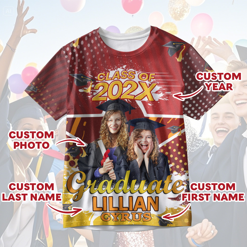 Custom 3D Graduation T-shirt Personalized Name & Year T-shirt Graduation Gift for Him