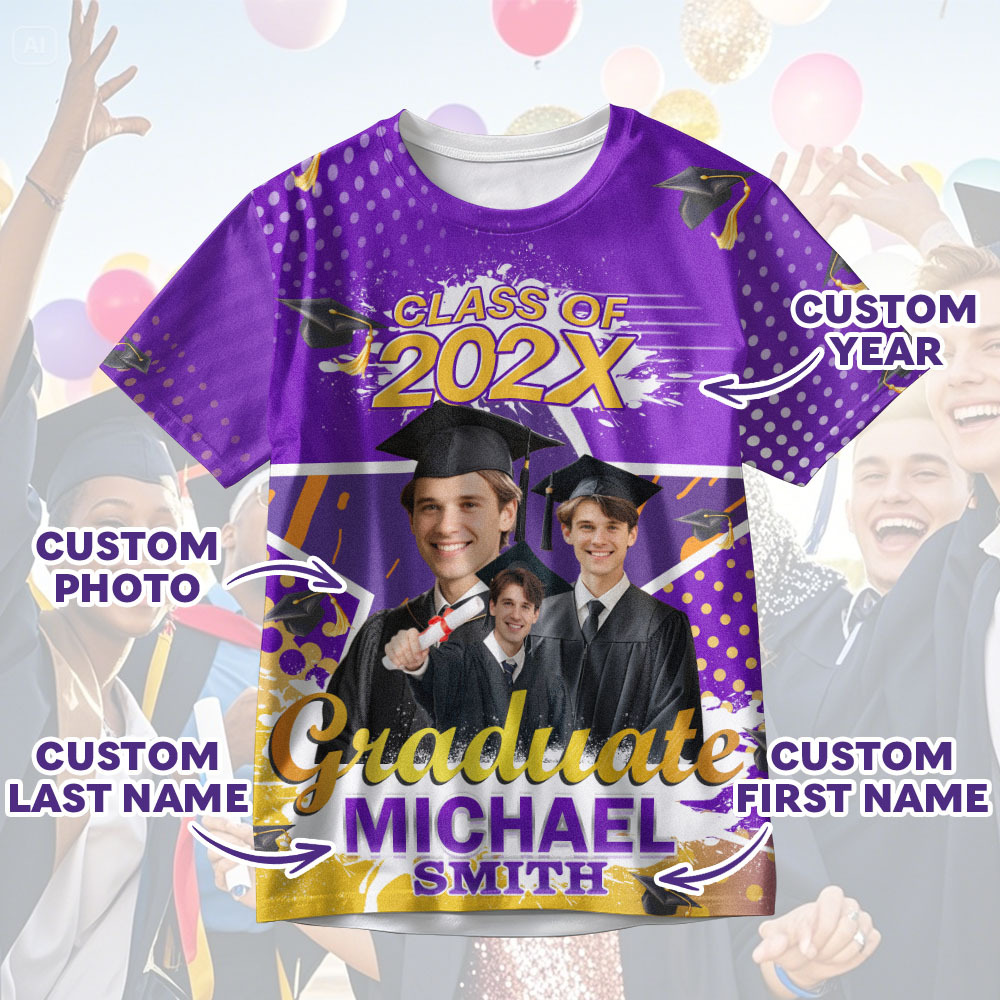 Custom 3D Graduation T-shirt Personalized Name & Year T-shirt Graduation Gift for Him