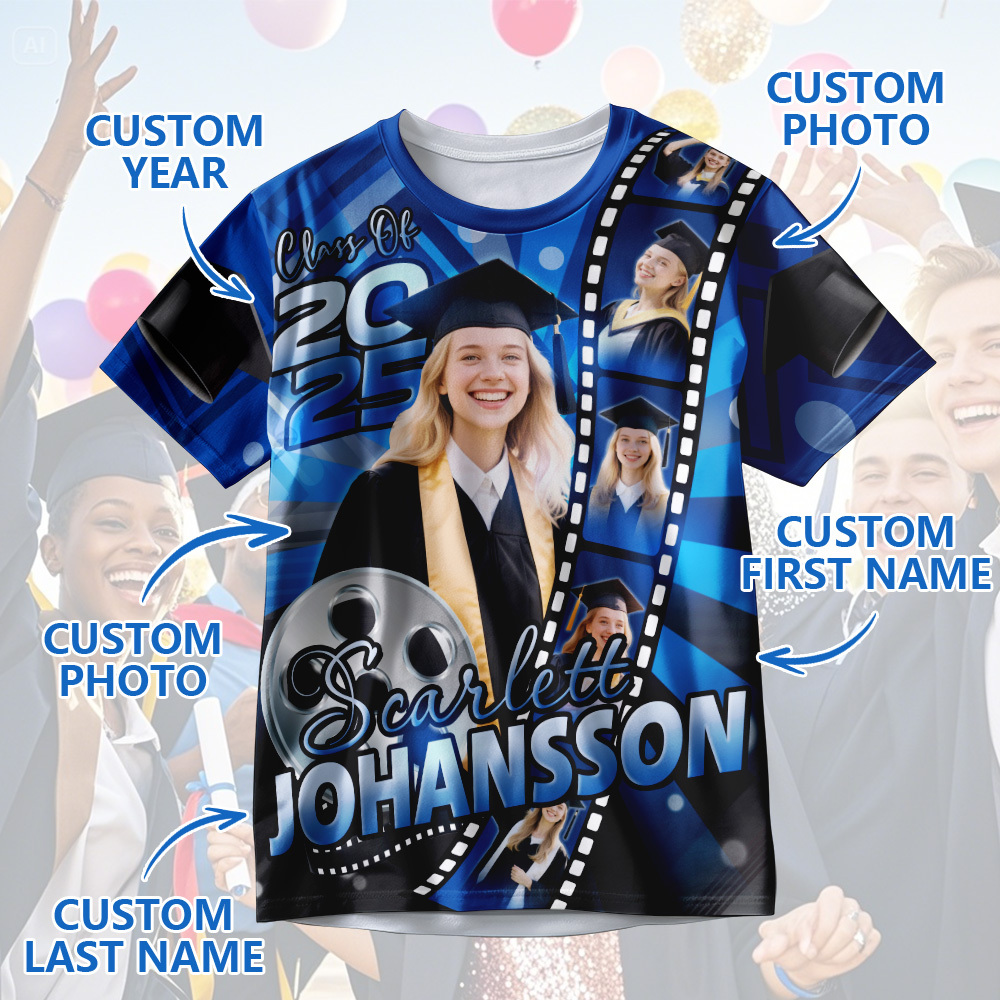 Custom 3D Graduation Shirt Personalized All Over Print Graduation T-Shirt with Name & Year