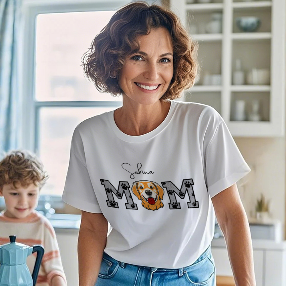 Personalized T-shirt Embroidered Pet Mom and Dad Custom Photo Design Attractive Gift for Pet Lovers