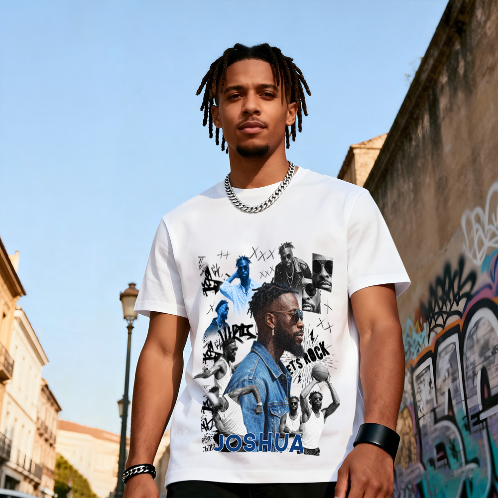 Custom Photo Vintage Tee Rap Star Slim-Style Shady Vibes Personalized Name T-shirt Couple Gifts Black