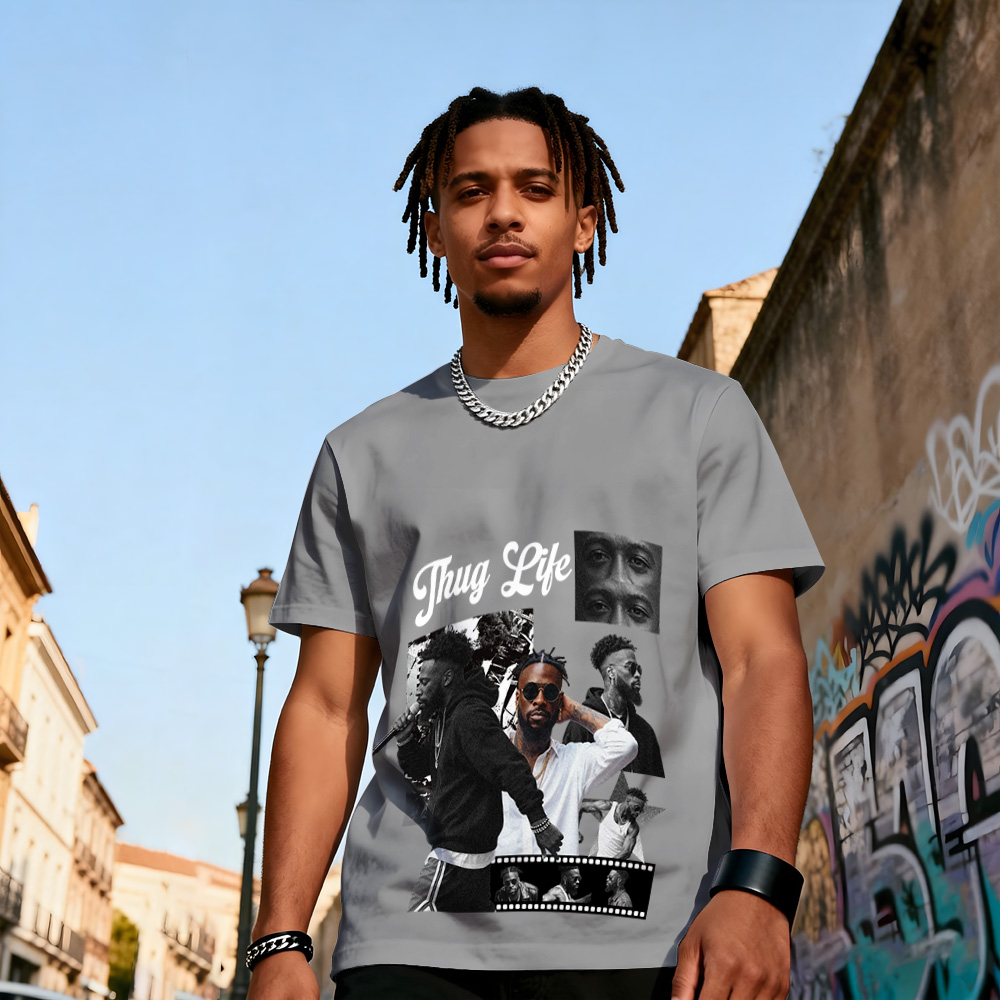 Custom Photo Vintage Tee Rap Star Slim-Style Shady Vibes Personalized Name T-shirt Couple Gifts Black