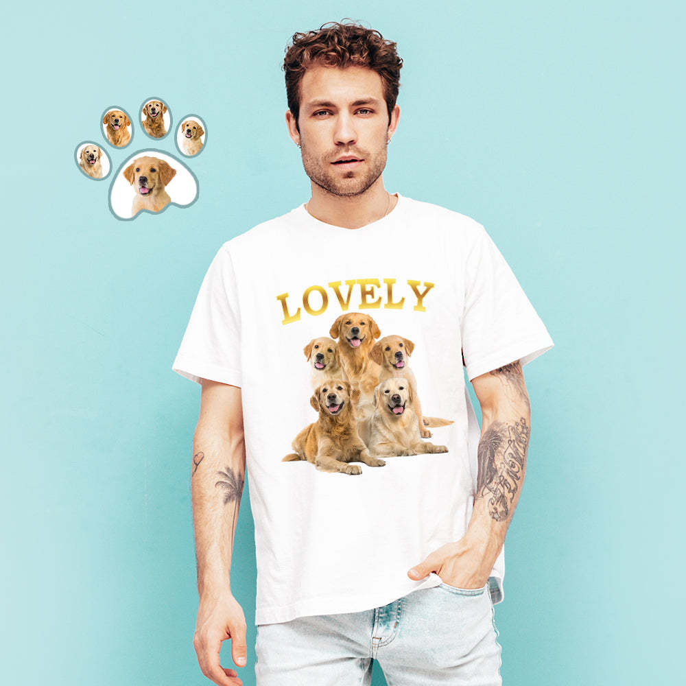 Custom Photo Printed T-Shirt Personalized Five Pet Photos On Unisex Shirt Gifts For Him - MyFaceTshirt
