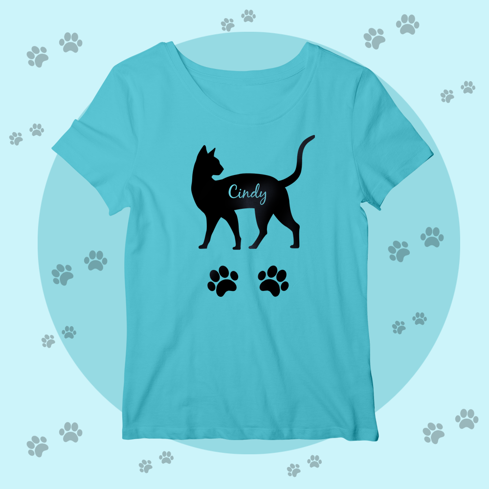 Custom Name Blue Shirt Men's Cotton T-shirt Love You Cat