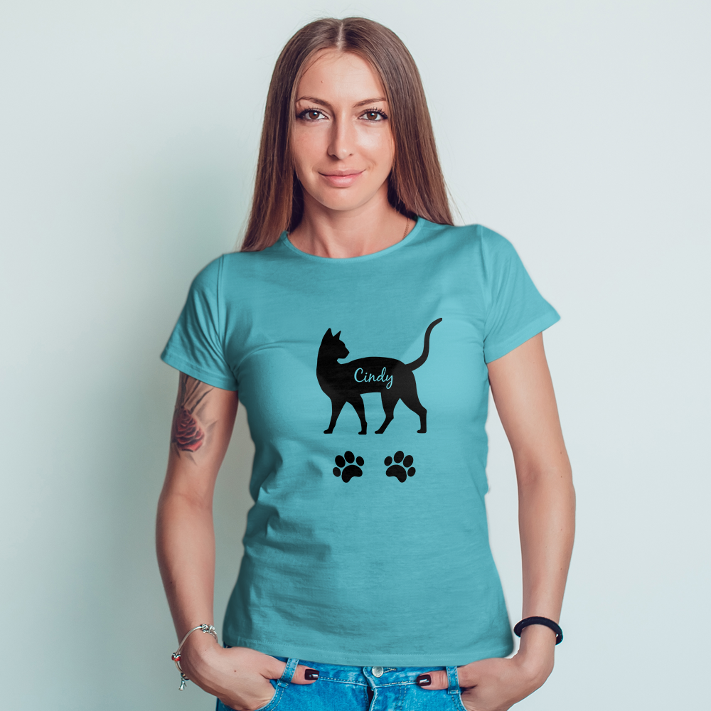 Custom Name Blue Shirt Men's Cotton T-shirt Love You Cat