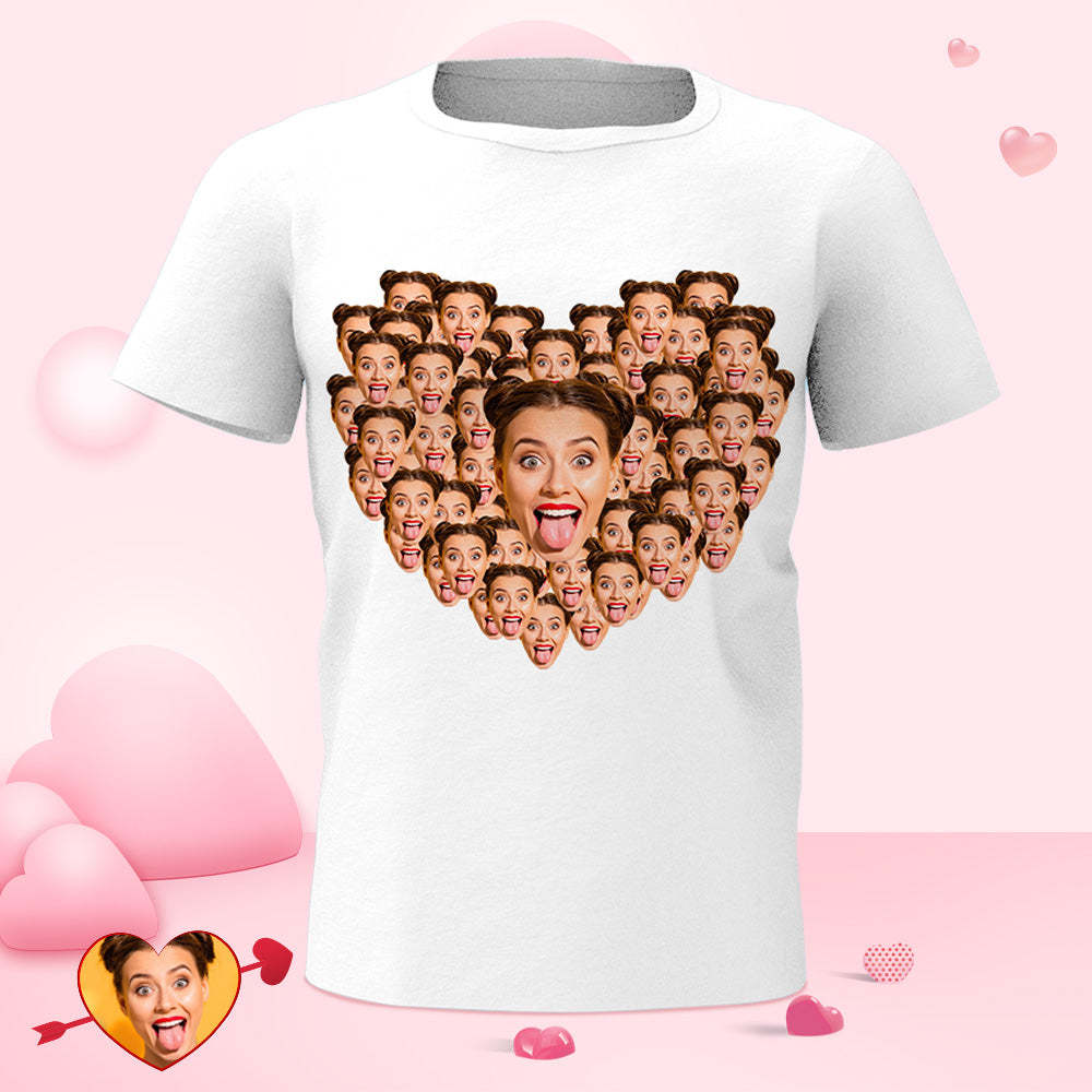 Valentine's Day Personalized Heart Face Mash T-Shirt Personalized Shirt White Best Gift
