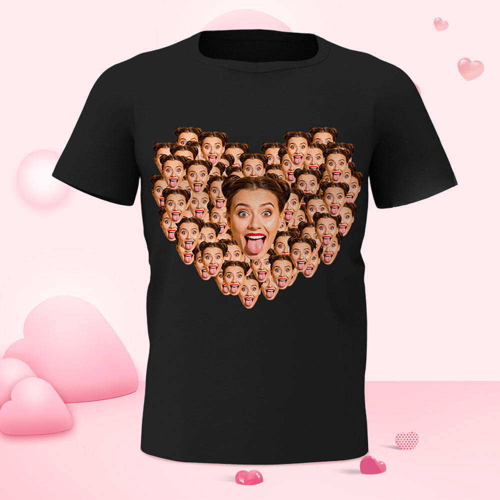 Valentine's Day Personalized Heart Face Mash Photo T-Shirt Personalized Shirt Black Best Gift