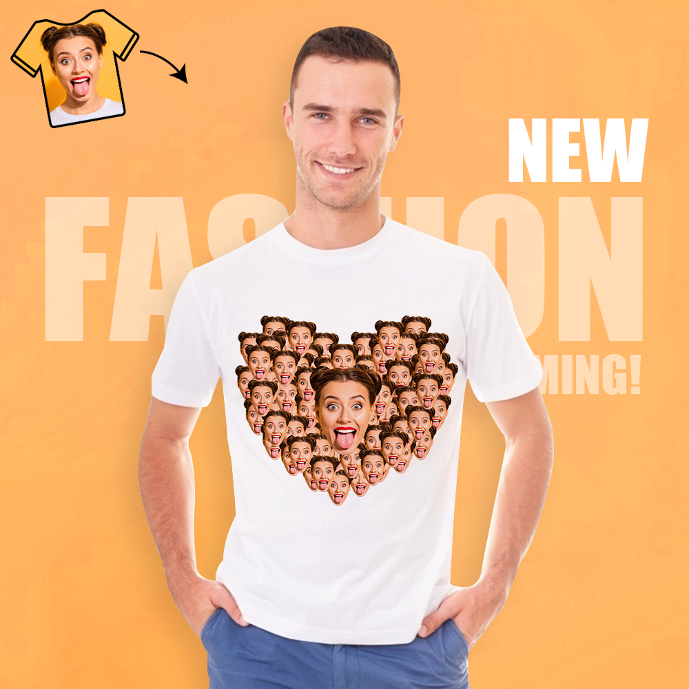 Valentine's Day Personalized Heart Face Mash Photo T-Shirt Personalized Shirt Black Best Gift
