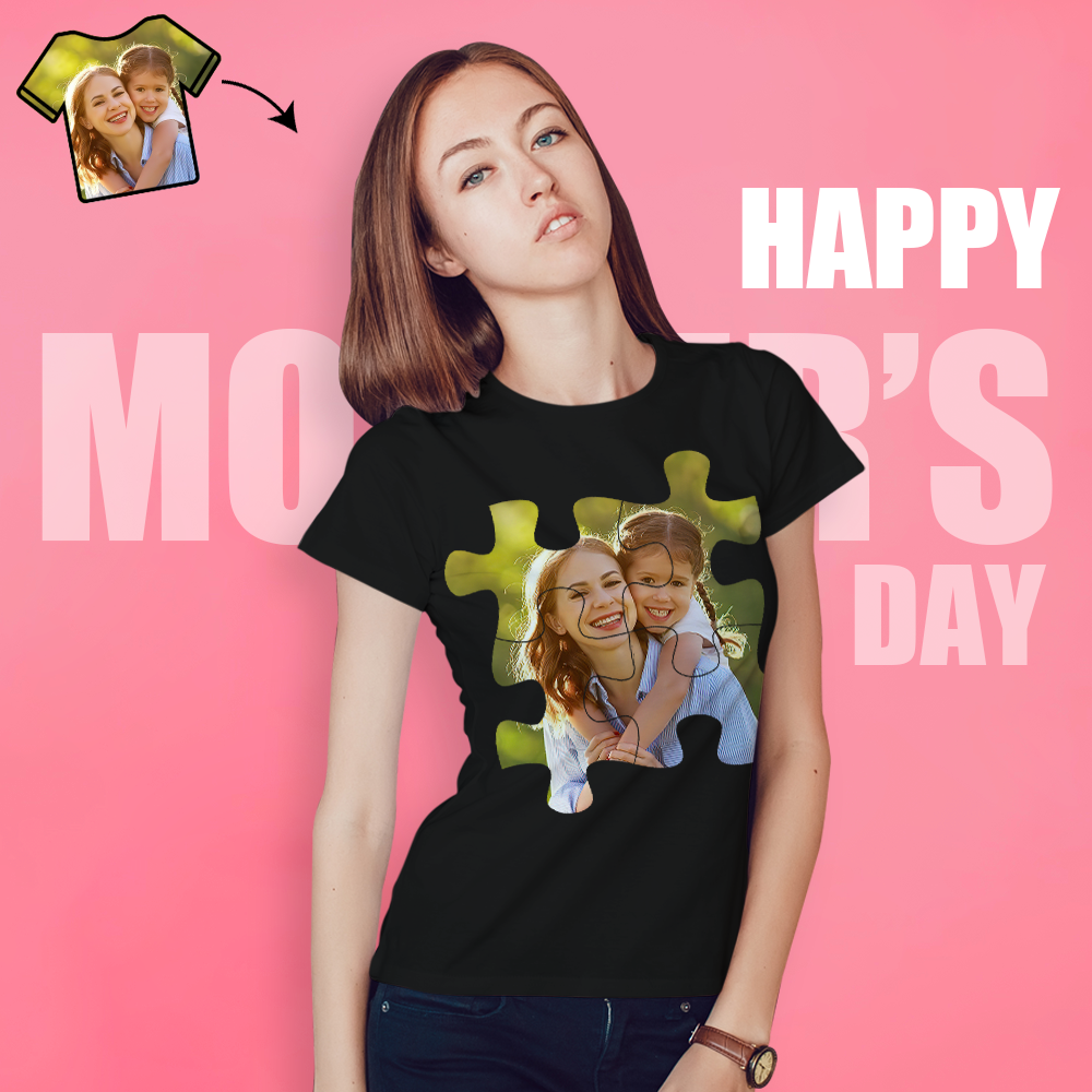 Custom Photo Shirt Personalised Puzzle T-shirt For Mom Women's Cotton T-shirt