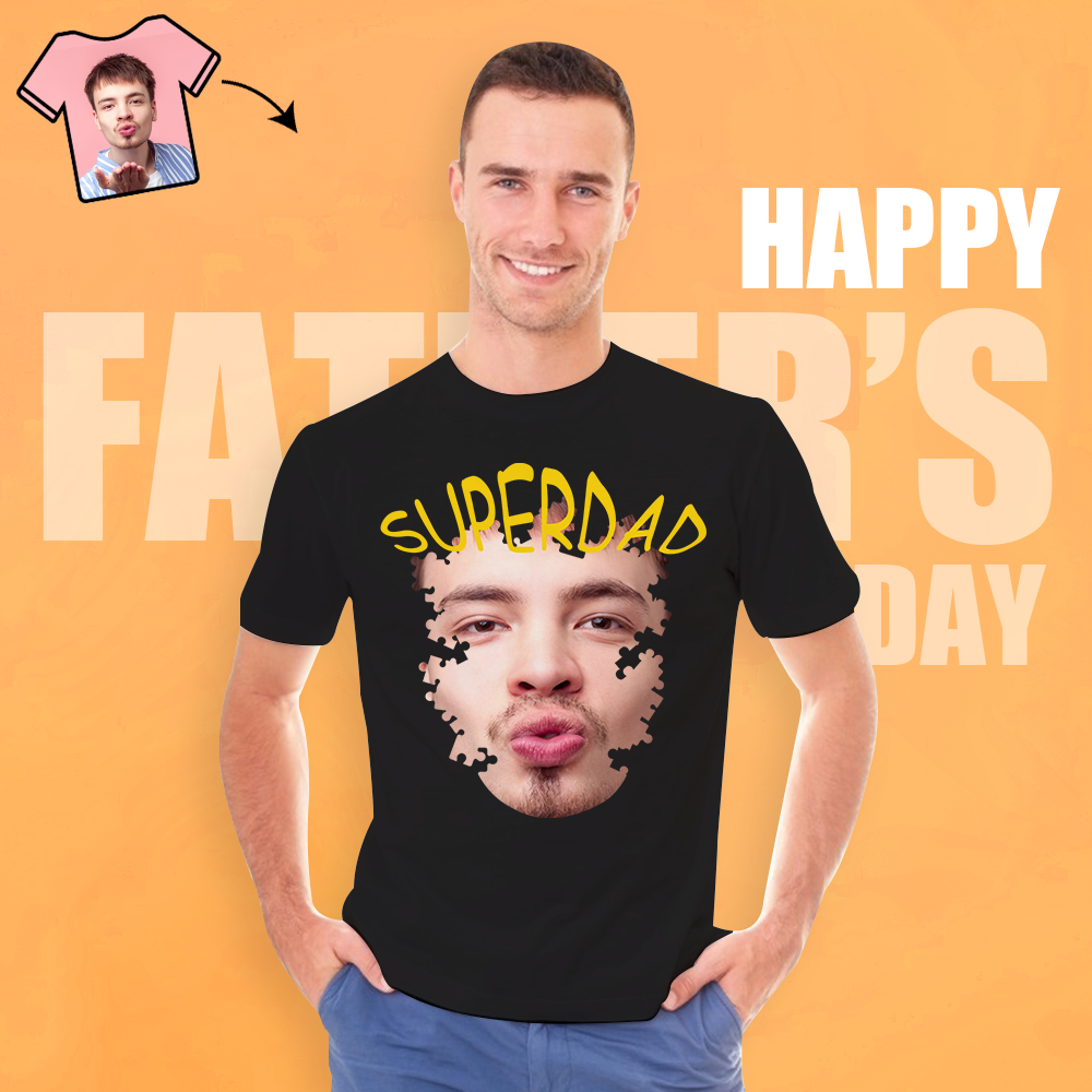 Custom Super Dad Shirt Personalized Face Puzzle T-shirt Men's Cotton T-shirt