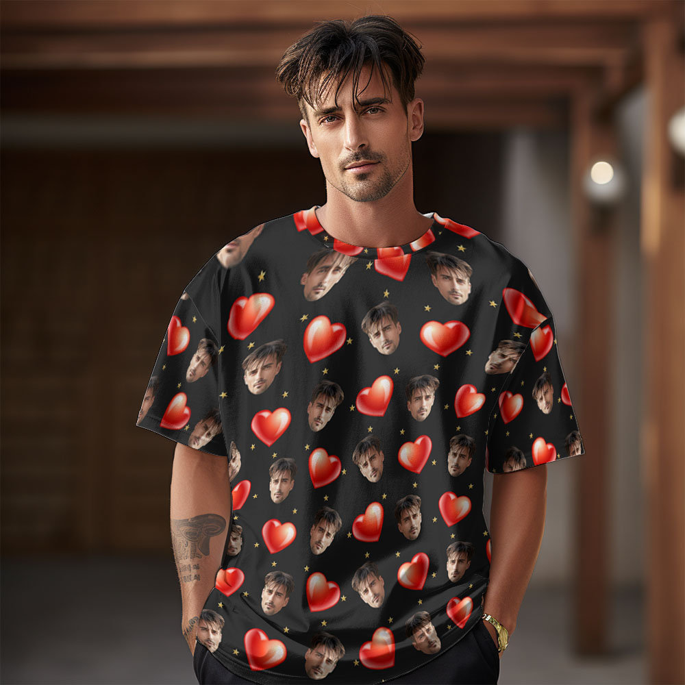 Custom My Face All Over Print Tee Mash Face Men's T-shirt - Mash Heart