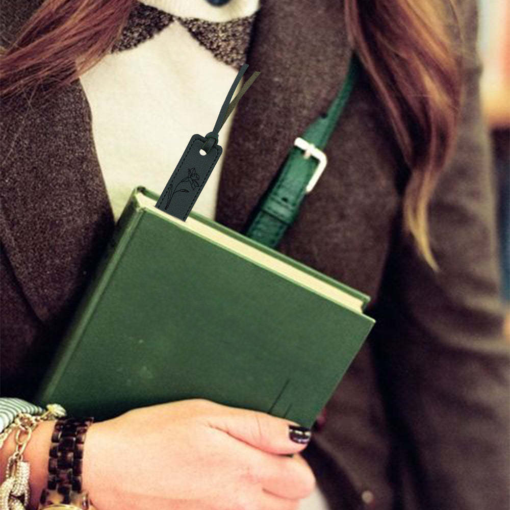 Custom Name Bookmark with Birth Month Flower for Book Personalized Leather Bookmark for Women - mysiliconefoodbag