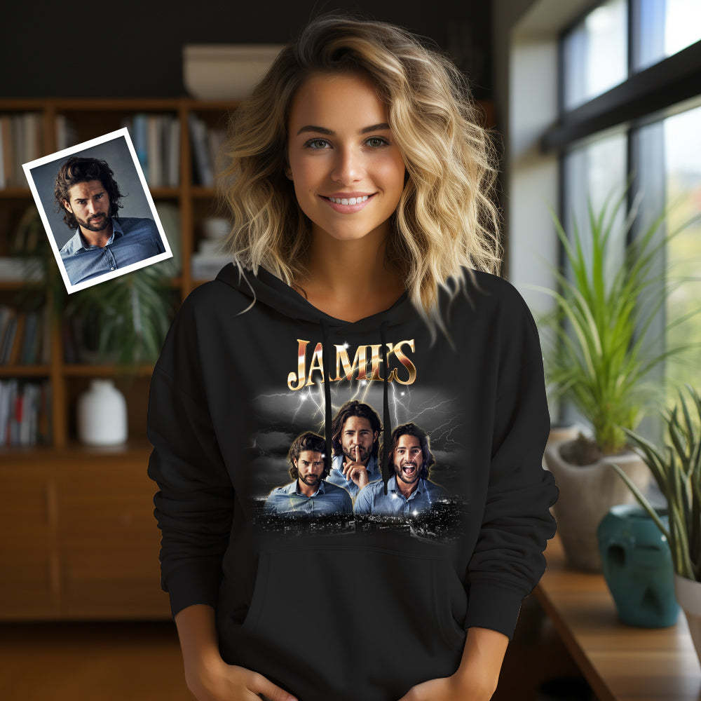 Custom Photo Vintage Personalized Name Hoodie - MyFaceSocks
