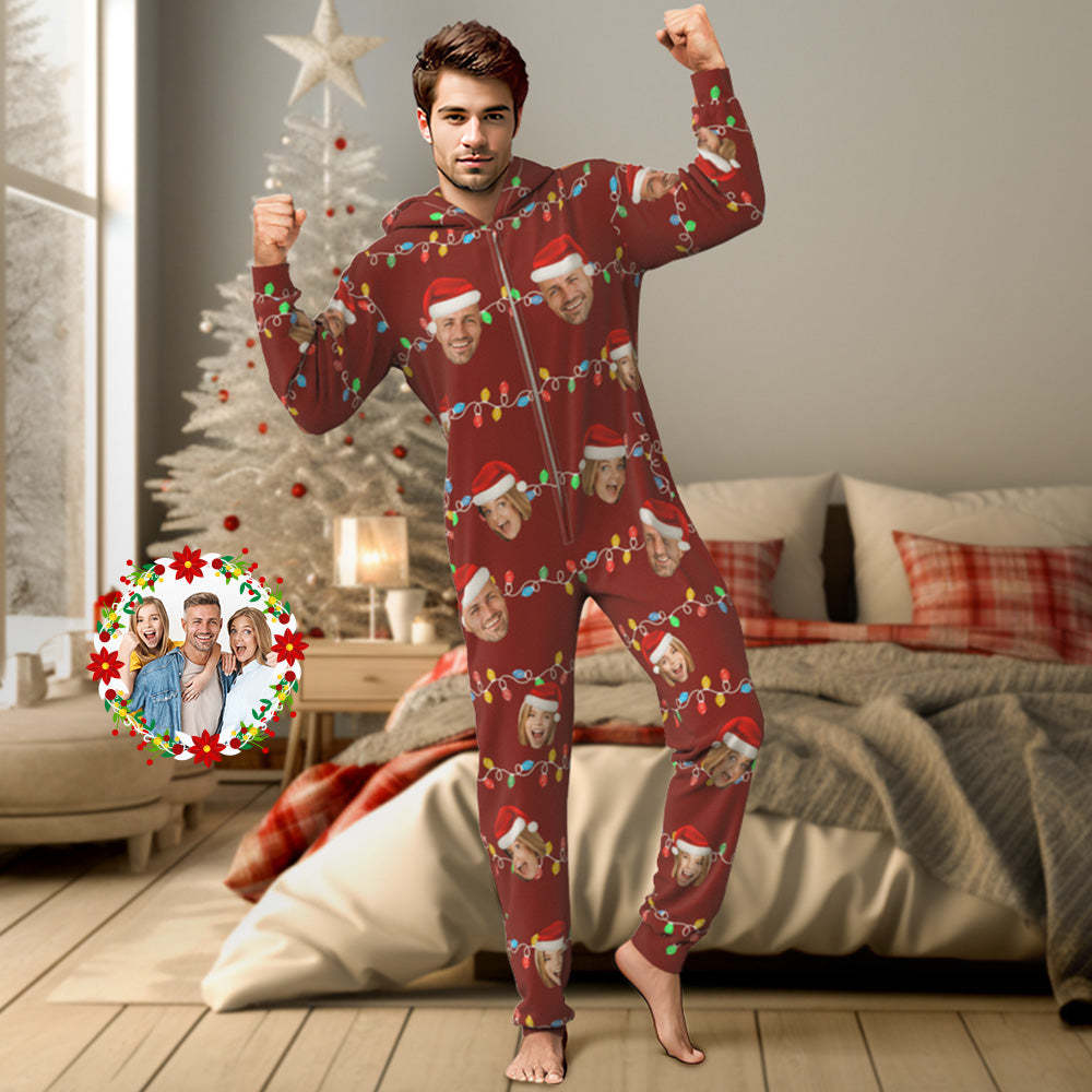 Custom Onesies Photo Xmas Leds Pajamas One-Piece Sleepwear Family Pyjamas Christmas Gift - mysiliconefoodbag