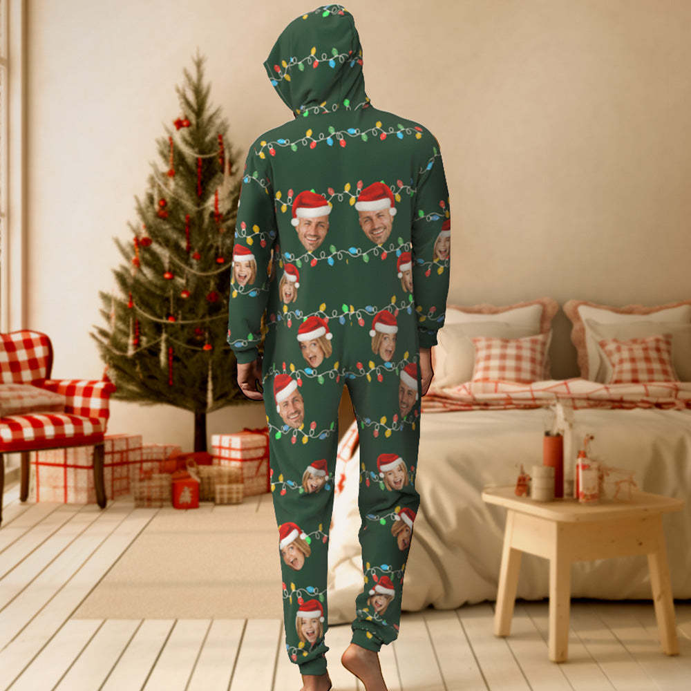 Custom Onesies Photo Xmas Leds Pajamas One-Piece Sleepwear Family Pyjamas Christmas Gift - mysiliconefoodbag