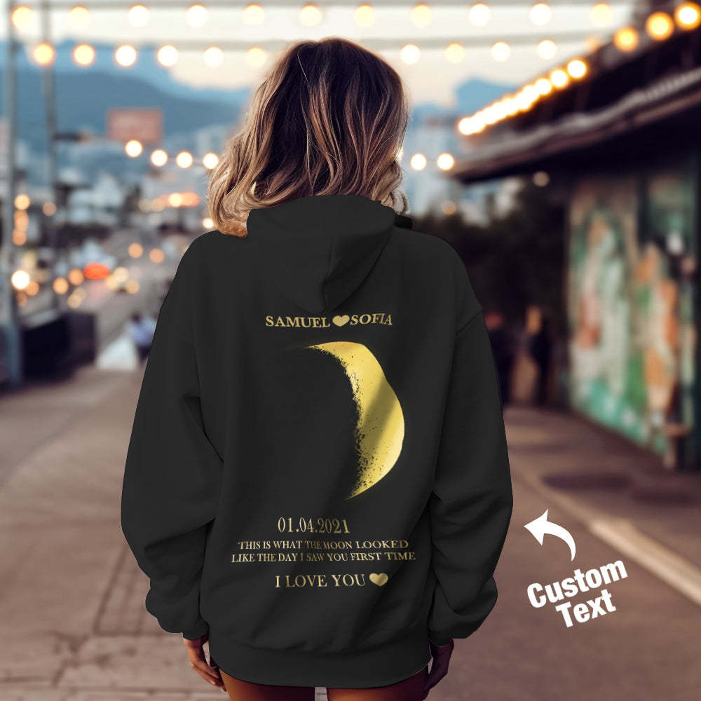 Custom Moon Phase Nnames Hoodie Personalized Fashion Unisex Sweatshirt Gift for Him for Her - mysiliconefoodbag