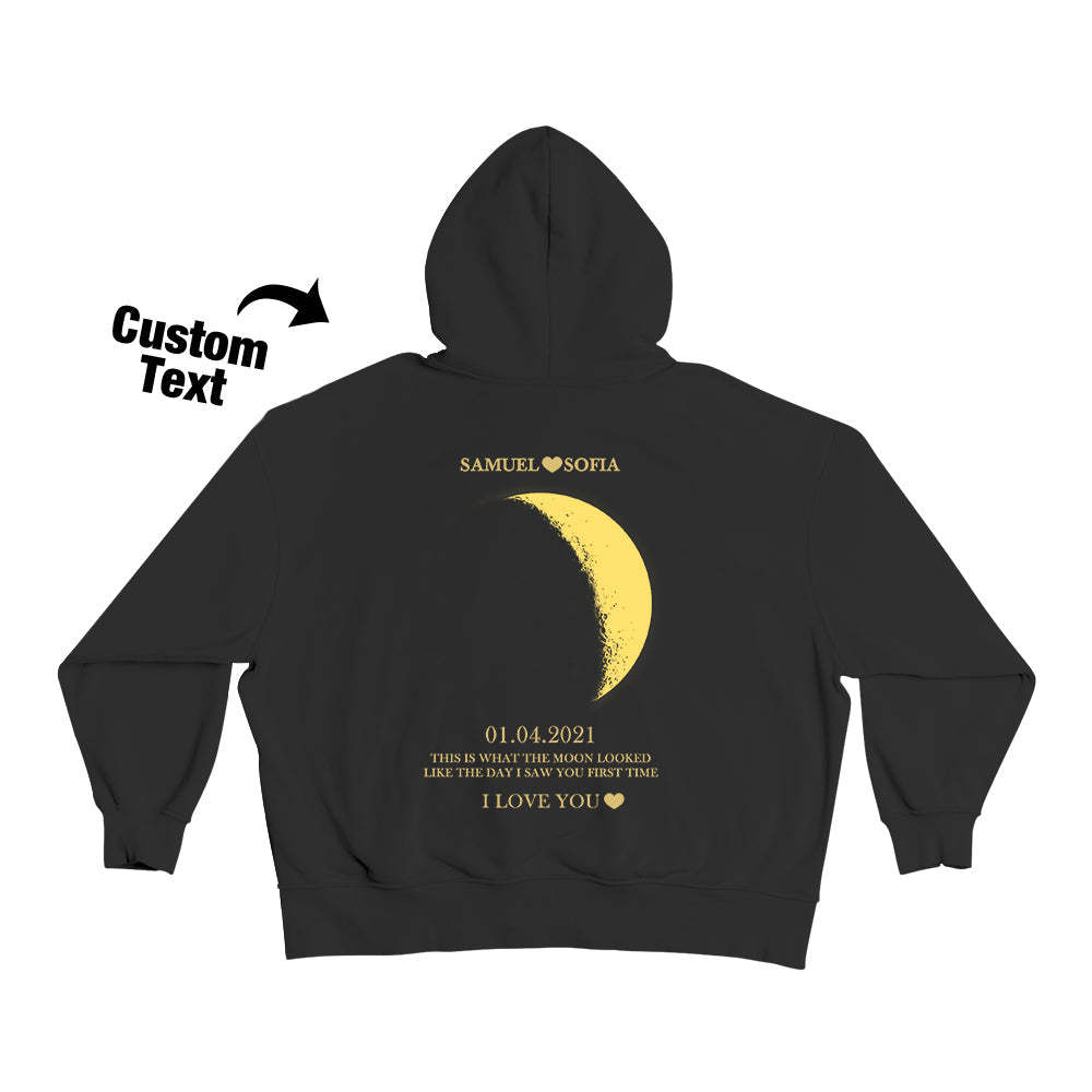 Custom Moon Phase Nnames Hoodie Personalized Fashion Unisex Sweatshirt Gift for Him for Her - mysiliconefoodbag