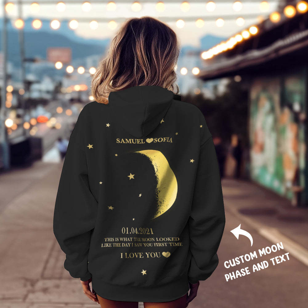 Custom Moon Phase Nnames Hoodie Personalized Fashion Unisex Sweatshirt Gift for Him for Her - mysiliconefoodbag
