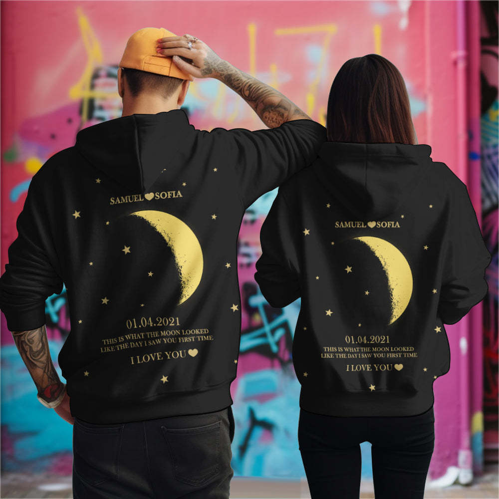 Custom Moon Phase Nnames Hoodie Personalized Fashion Unisex Sweatshirt Gift for Him for Her - mysiliconefoodbag