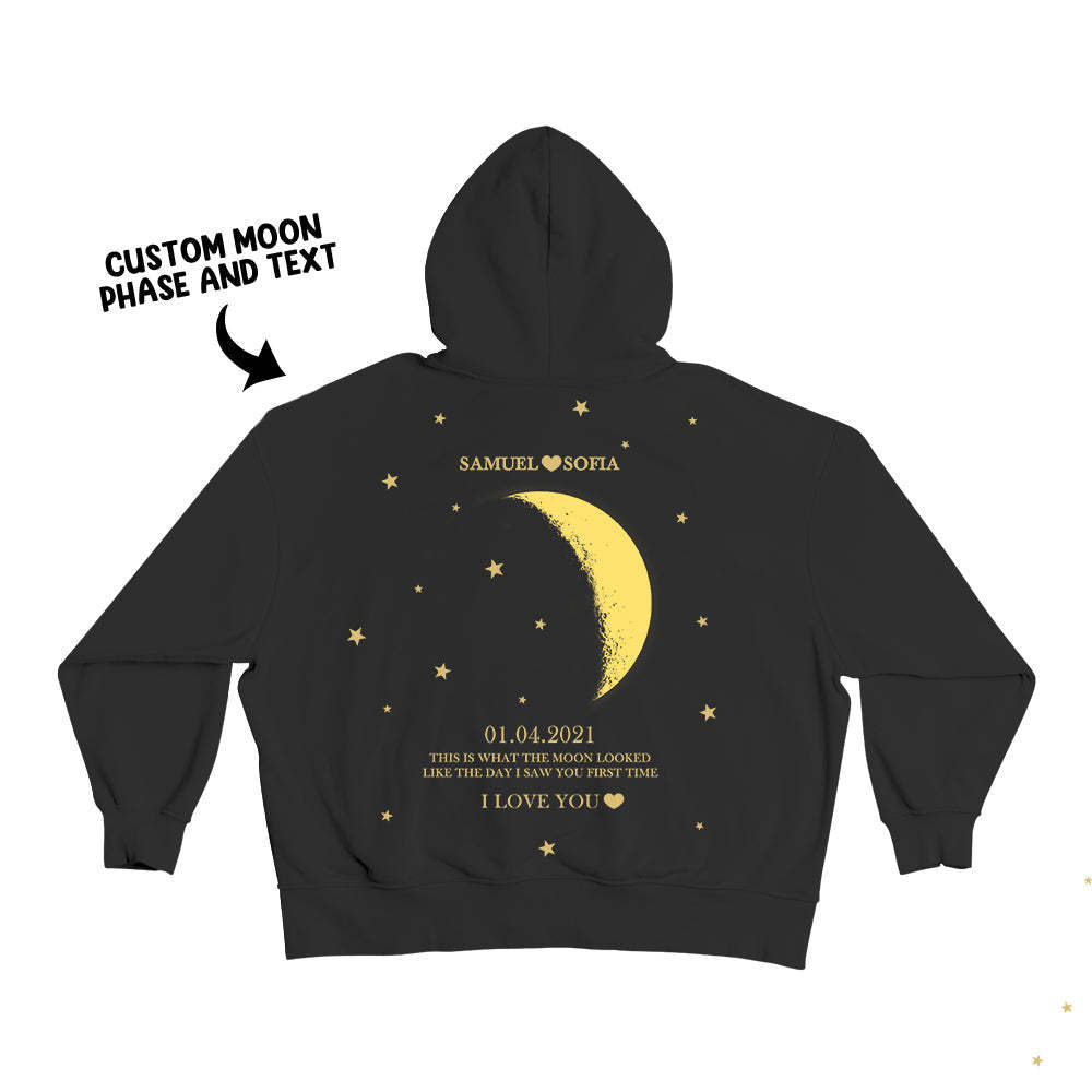 Custom Moon Phase Nnames Hoodie Personalized Fashion Unisex Sweatshirt Gift for Him for Her - mysiliconefoodbag