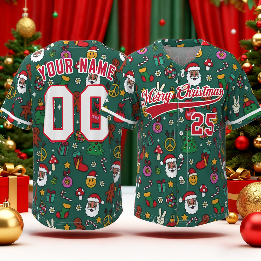 Personalized Elf Baseball Jersey with Your Name & Number Christmas Theme Shirt Santa Cartoon Baseball Shirt