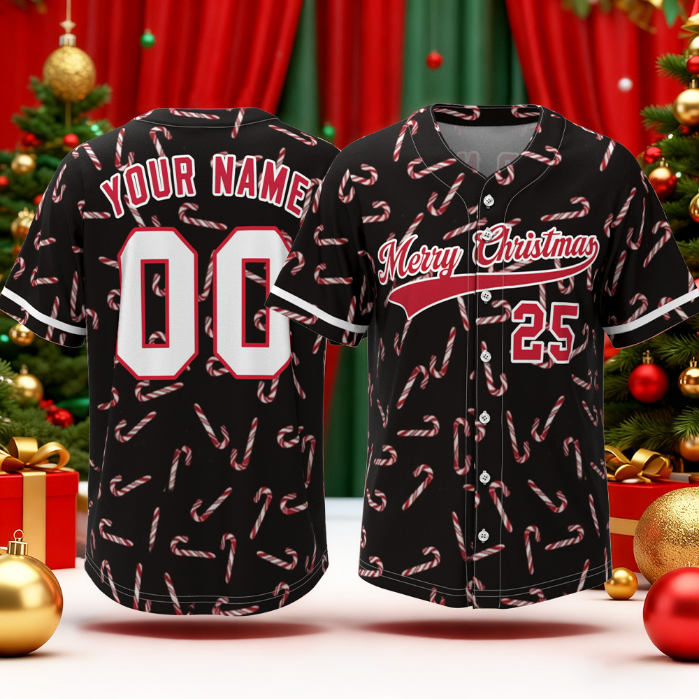 Personalized Christmas Baseball Jersey Adult Kid Youth, Custom Name Number Holiday Jersey, Xmas Gift Team Uniform Merry Christmas Shirt