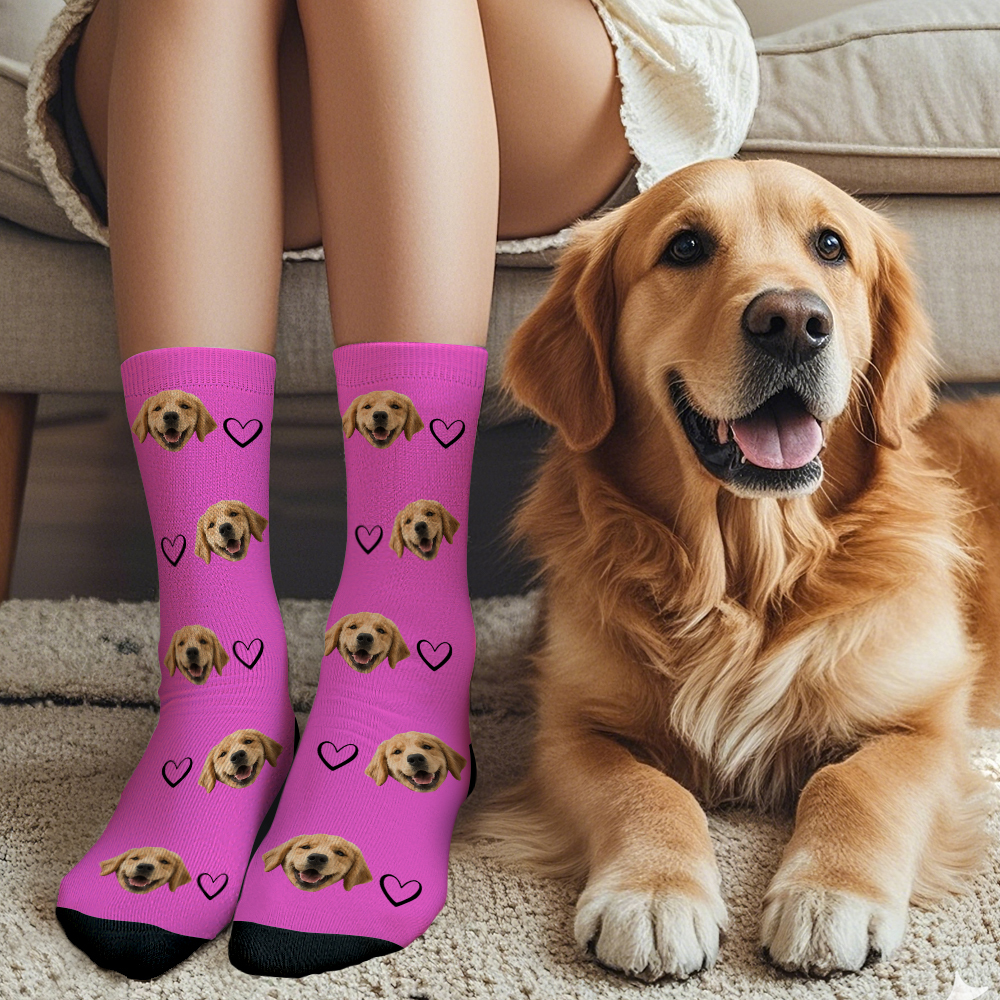 Custom Face Socks Add Pictures Cute Dog Photos Sock Gift for Pet Lover Christmas - mysiliconefoodbag