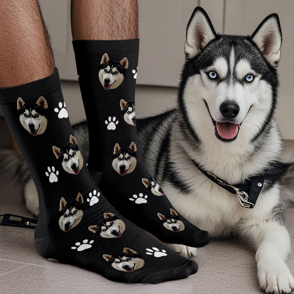 Custom Face Socks Add Pictures Cute Dog Photos Sock Gift for Pet Lover Christmas - mysiliconefoodbag