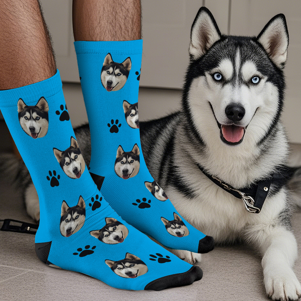 Custom Face Socks Add Pictures Cute Dog Photos Sock Gift for Pet Lover Christmas - mysiliconefoodbag